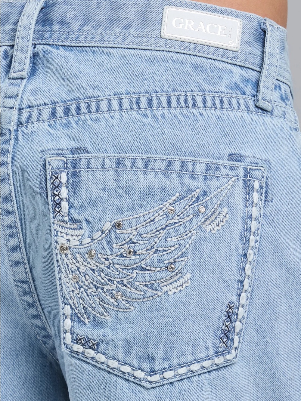 Grace in LA Light Blue women's Denim Jean shorts with Embroidered Back Pocket - Picture 3 of 3